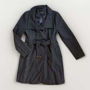 Black Rivet G-III Women's Long Wool Trench Coat Size XL Belted Double Breasted